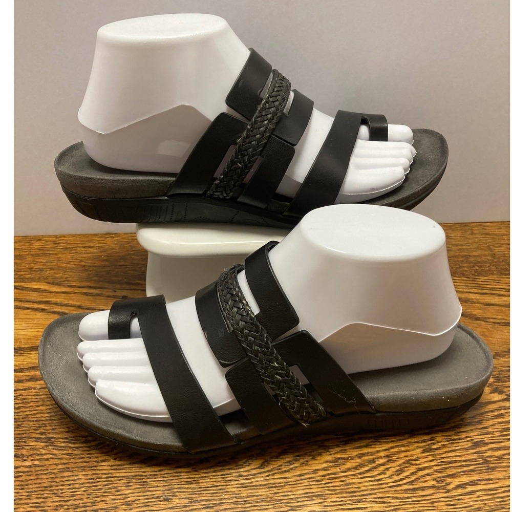 Baretraps Jorry Black Multi Strap Braided Toe Loop Slide Sandals Womens 8.5 M